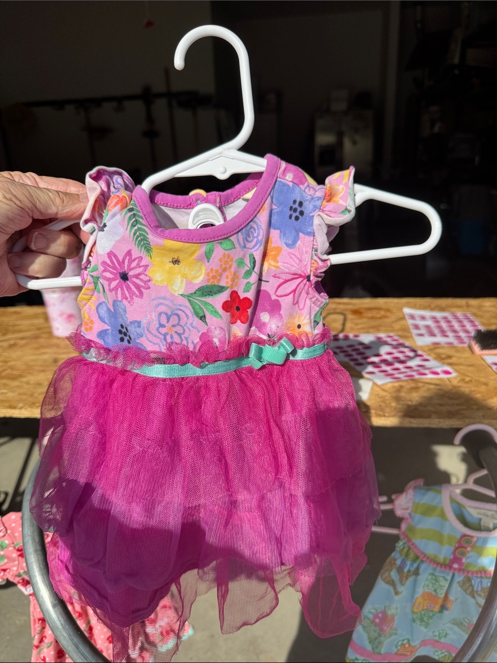 Matilda Jane Pink Floral Tulle Dress with Mint Bow Accent